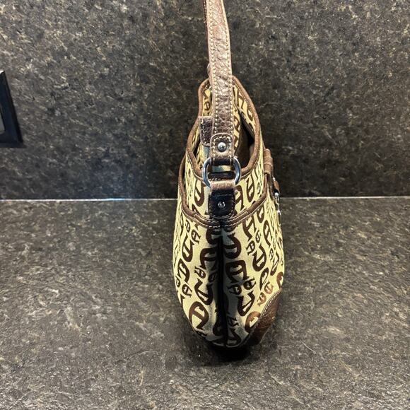 Vintage Etienne Aigner Logo Medium Hand Bag Pockets Canvas Leather Trim - Picture 4 of 8